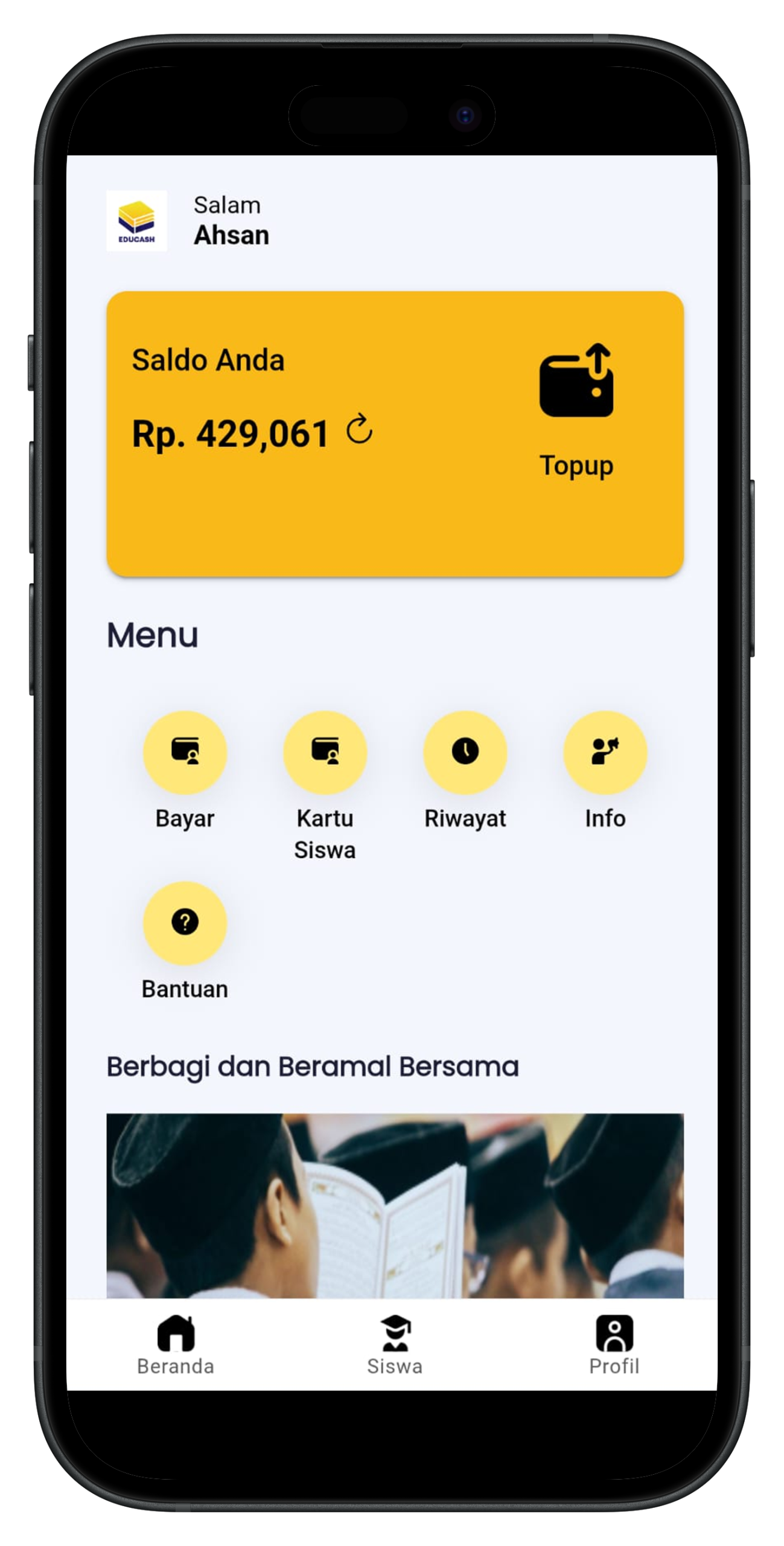 Tampilan fitur Tabungan EDUCASH